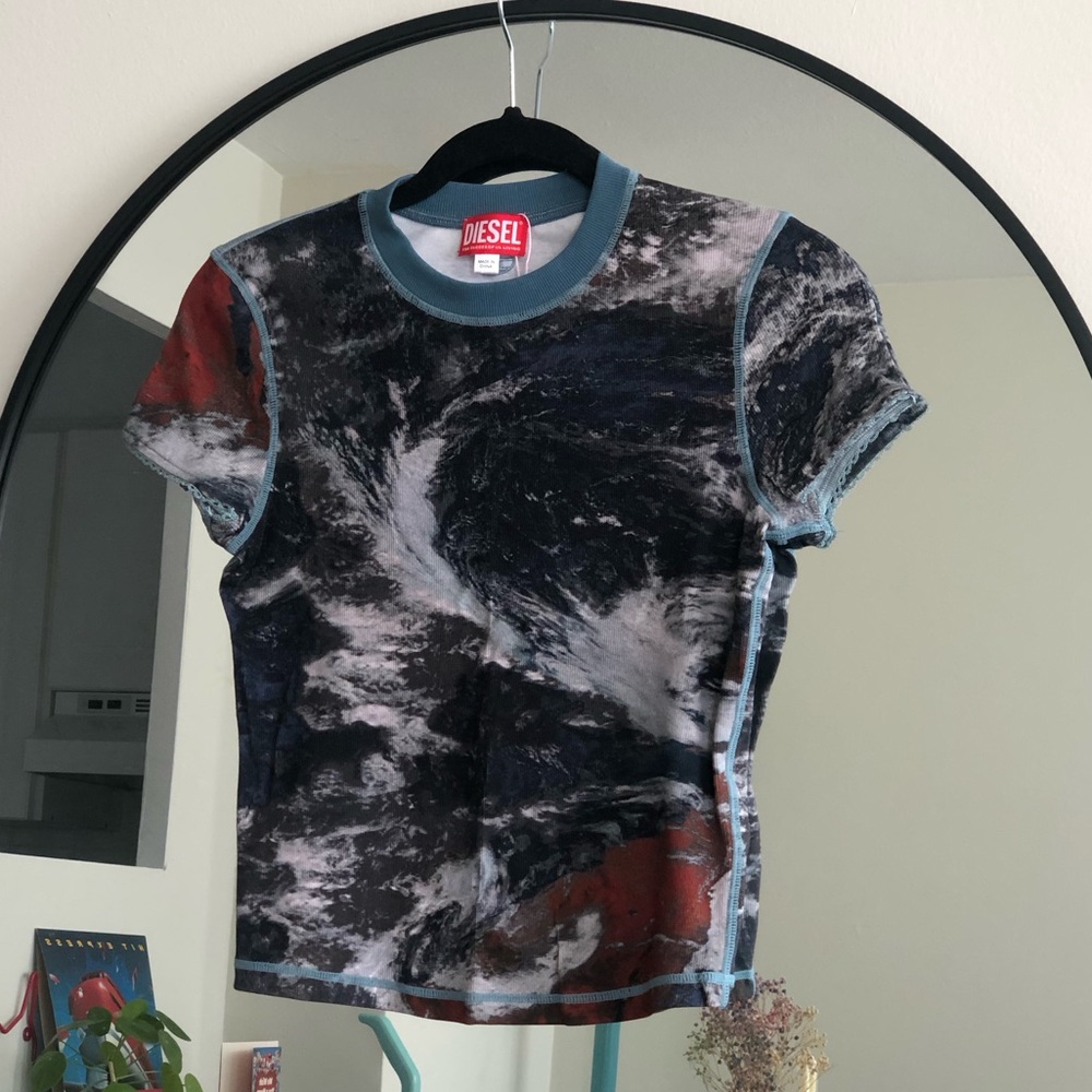 Diesel Blue Abstract Graphic T-Skinzy-Lace T-Shirt